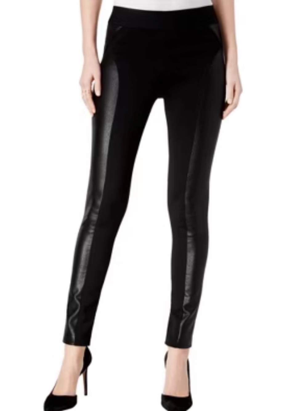 BCBGMaxAzria Black Skinny Pants with Faux-Leather Front Panels size s